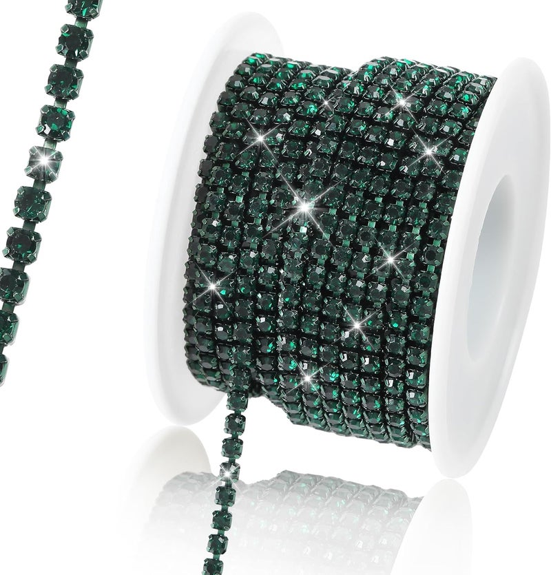 Rytenz 10 Yards 3 MM Rhinestone Chain Trim Crystal Rhinestone Close Chain Trim for Sewing Crafts, DIY Decoration, Jewelry, Clothing, Shoes (Dark Green-1) - Image 1